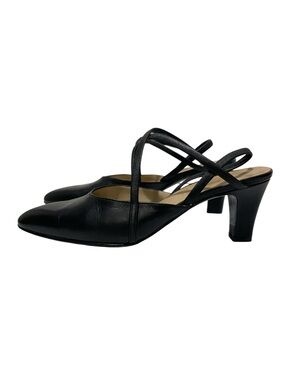 Yanko Black Leather Isabel Crisscross Straps Kitten Heels Sz 6